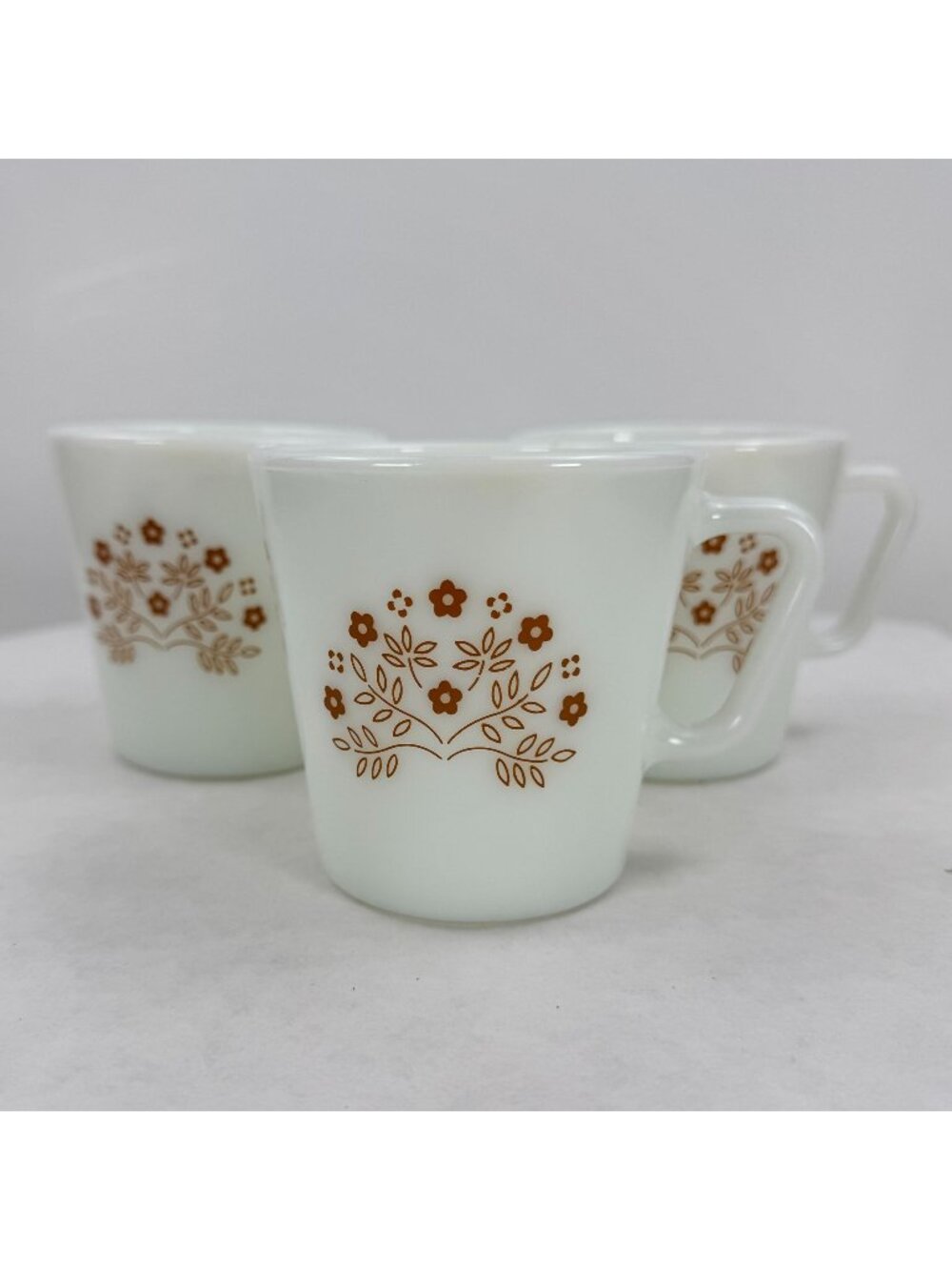 Vintage 1970s Pyrex Milk Glass Coffee Cup Mug Summer Impressions Floral Set Of 3